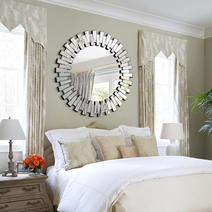 Chende 40'' Large Round Mirror, Modern 3D Decoratiave Wall Mirror - Image 7
