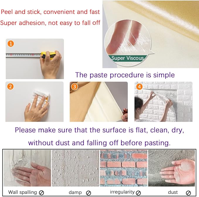11PCS 3D Wall Panels Peel and Stick Faux Brick Wallpaper Pink Self Adhesive - Image 6