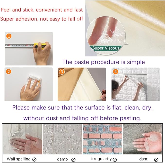 30PCS 3D Wall Panels Peel and Stick Faux Brick Wallpaper White Self Adhesive - Image 6