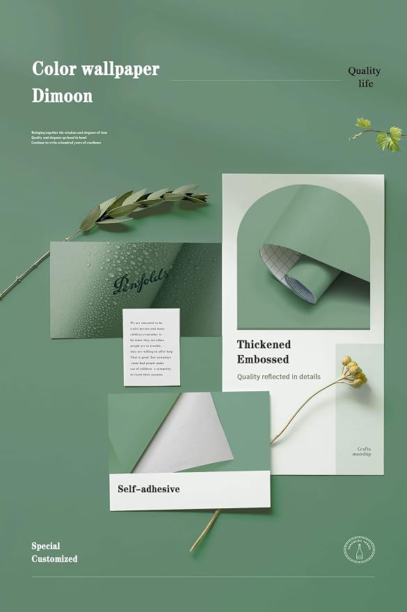 Dimoon 118''x17.7'' Green Peel and Stick Wallpaper Contact Paper Modern Self - Image 4