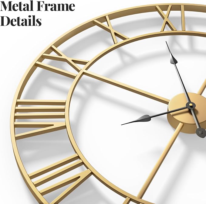 Cuspin 36 Inch Large Gold Wall Clock, Battery Operated Silent Non Ticking Metal - Image 4