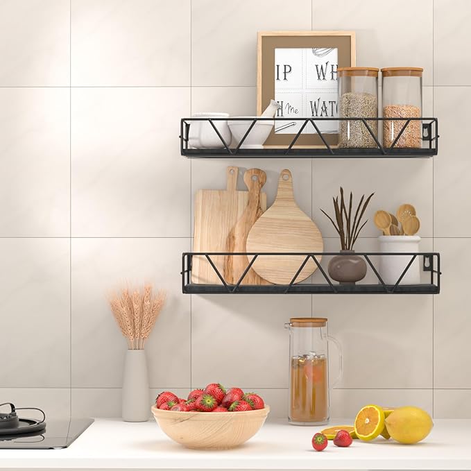Amaoot Floating Shelves Set of 3, Home Wood Wall Shelf, Farmhouse Shelf - Image 2