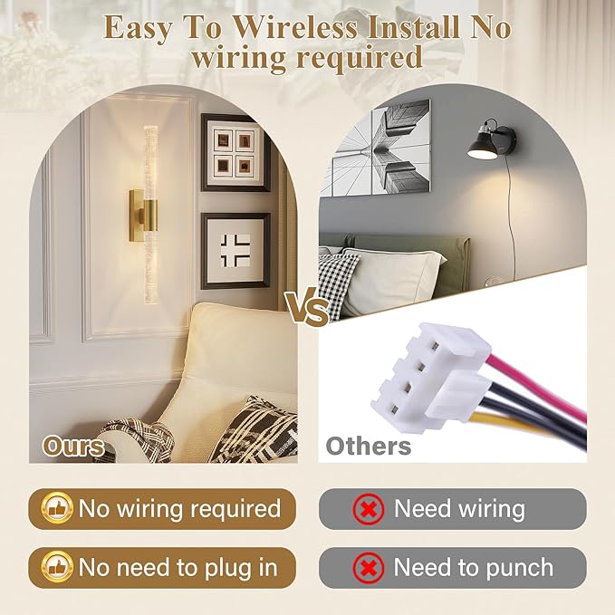 camuucci Battery Operated Wall Sconces Set of 2 Rechargeable Battery Powered - Image 3