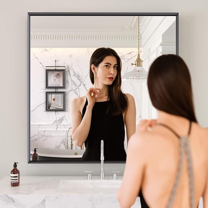 LOAAO Black Bathroom Mirror 32"X32" - Image 2