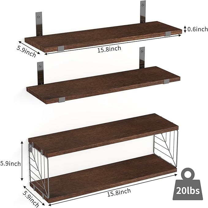 Fixwal Bathroom Floating Shelves Over Toilet, 15.8in Farmhouse Rustic Wood - Image 3