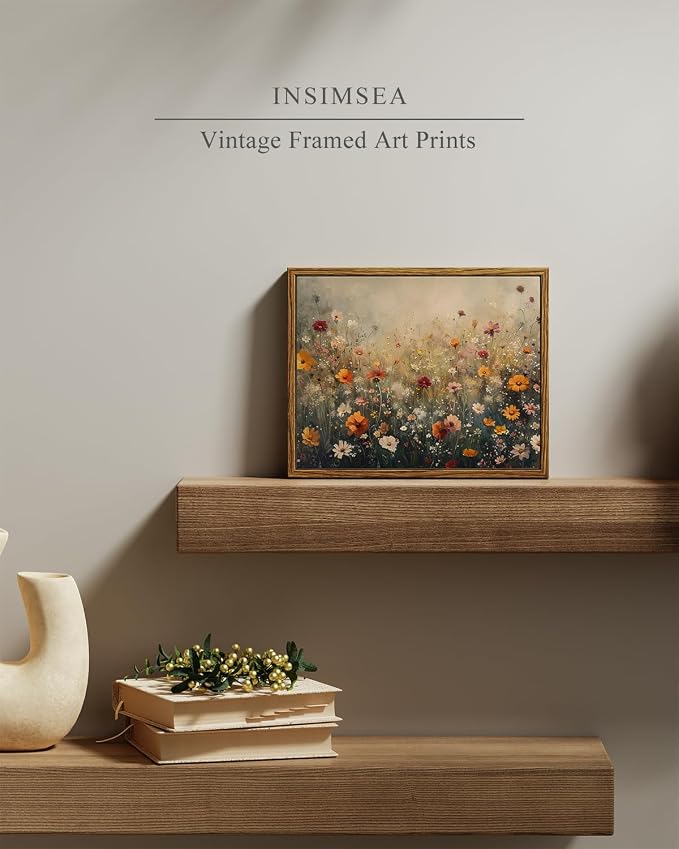 InSimSea Framed Canvas Wall Art, Vintage Flower Wildflower Prints Wall Decor - Image 2