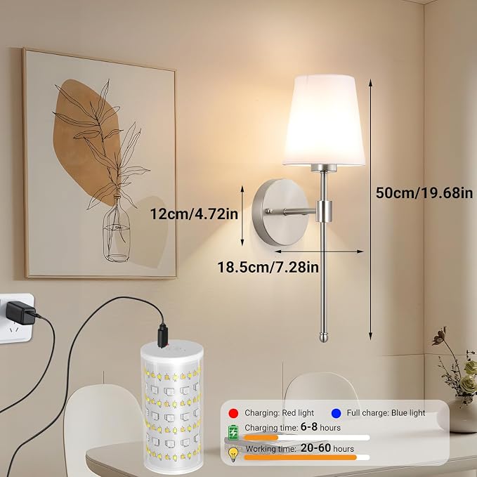 Battery Operated Wall Sconces Set Of 2, Wireless Battery Wall Light - Image 7