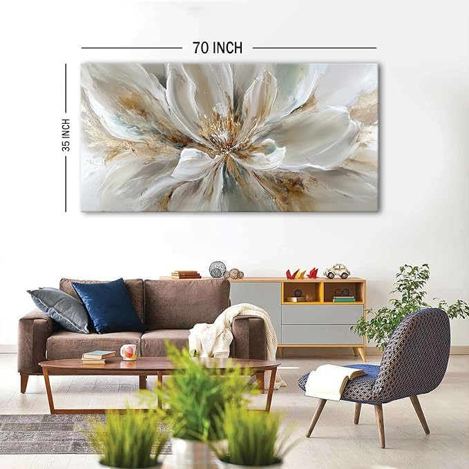 Flower Wall Art Vintage White Floral Canvas Pictures Abstract Blooming Flower - Image 5