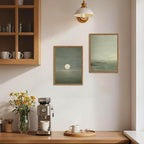 Framed Sage Green Japanese Canvas Wall Art Set of 2, Minimalist Moon and Birds - Image 9