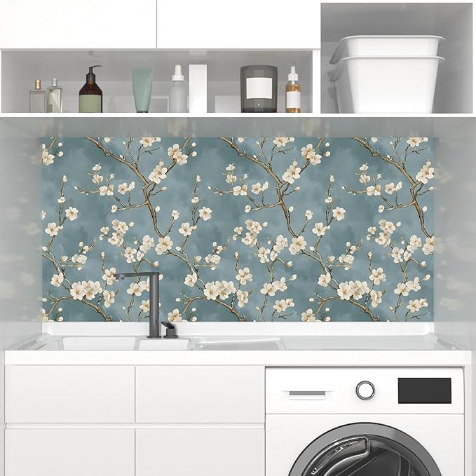 Blue Floral Wallpaper Peel and Stick Vintage White Flowers Contact Paper Vinyl - Image 5