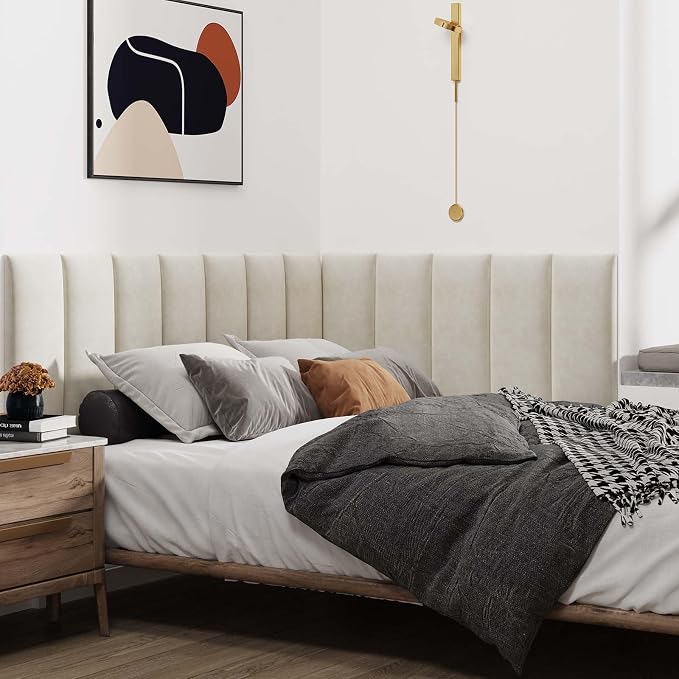 IFNOW Wall Mounted Upholstered Headboard, 3D Peel and Stick Soundproof Wall - Image 4