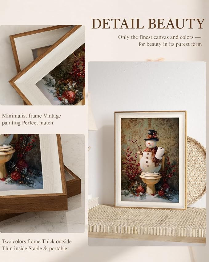 VIYYIEA Winter Framed Wall Art for Living Room, Snowman in Bathroom Canvas - Image 4