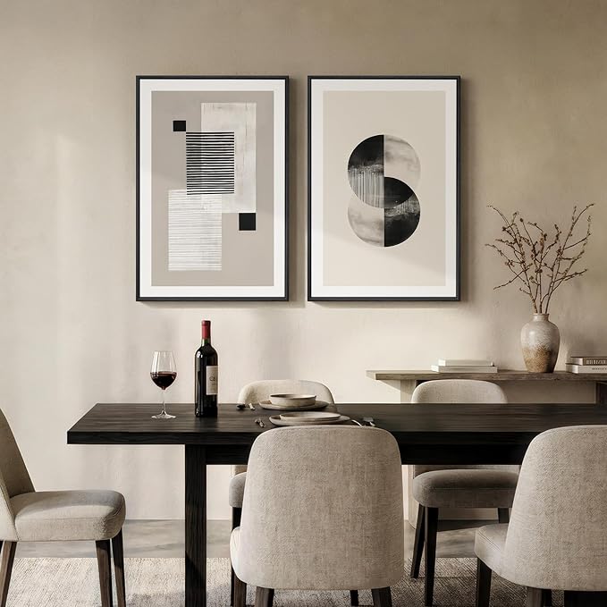 Large Framed Black and White Neutral Abstract Wall Art - Image 6