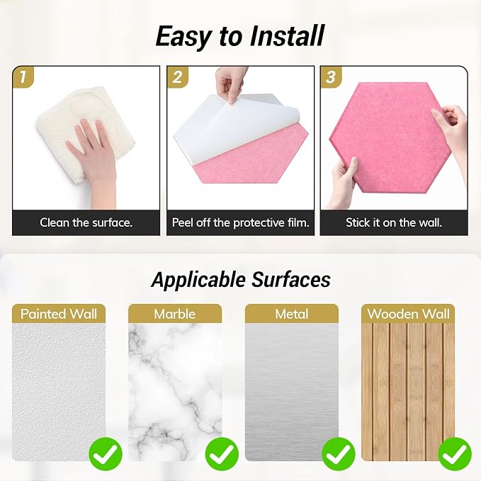 12 Pack High Density Hexagon Acoustic Panels, TONOR 12"x 10"x 0.4" Soundproof - Image 6