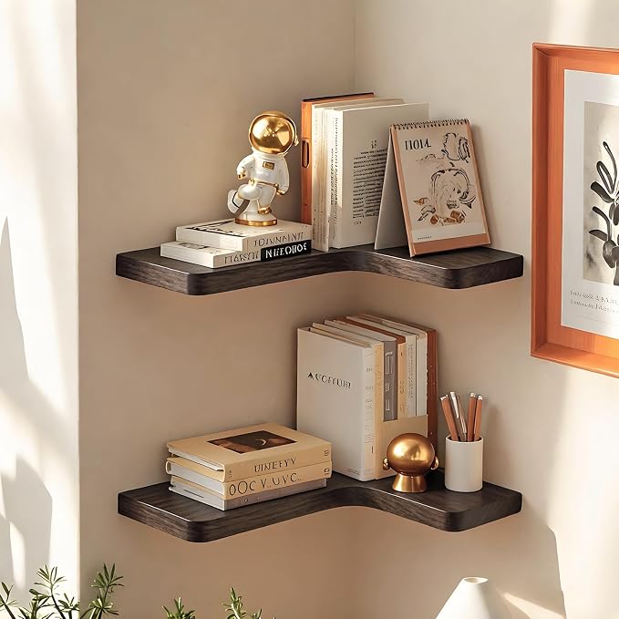 Floating Corner Shelves Set of 3, Solid Wood Picture Wall Shelf, Floating - Image 4