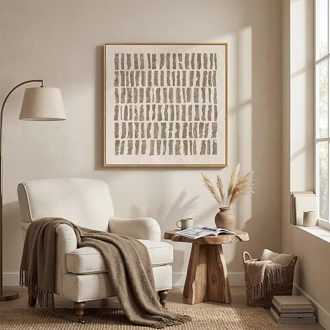 Framed Neutral Abstract Wall Art, Modern Beige Canvas Prints Artwork - Image 4