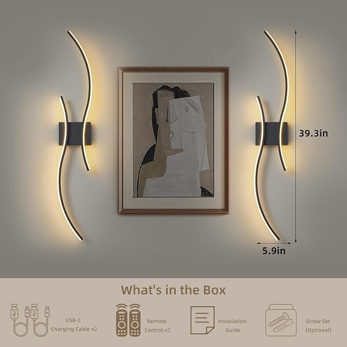 Battery Operated Wall Sconce Set of 2, Dimmable Modern LED Rechargeable Wall - Image 6