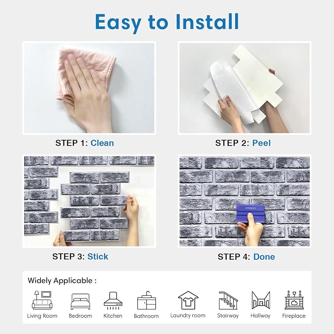 COMSTICKC 3D Faux Brick Wall Panels Peel and Stick, Small Size Thin PVC - Image 8