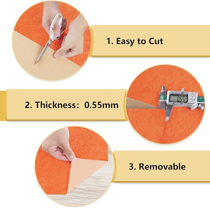 Wallercity Crinkle Creative Orange Flocking Fabric Wallpaper Peel and Stick - Image 8