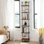 HOOBRO DIY Ladder Shelf, 6-Tier Wooden Wall Mounted Bookshelf, Narrow Bookcase - Image 4