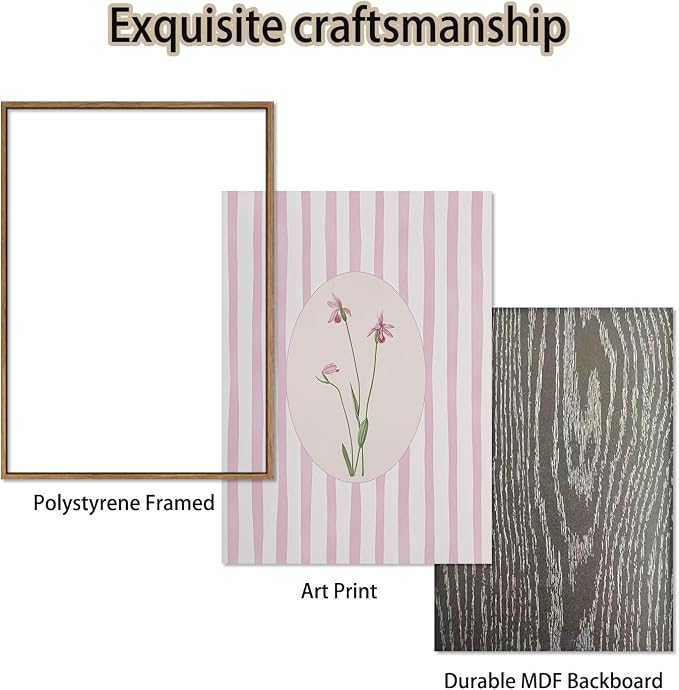 3 Piece Floral Framed Wall Art Pink Wildflower Canvas Wall Art Flower Pictures - Image 6