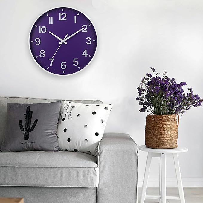 HZDHCLH Purple Wall Clocks Battery Operated, 12 inch Silent Non Ticking Modern - Image 2