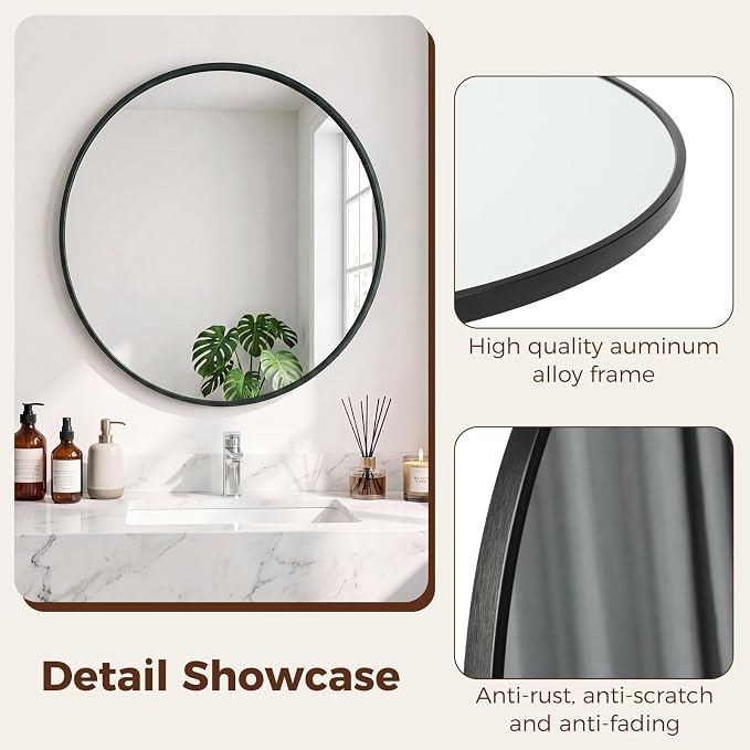 NEWBULIG 30 Inch Round Wall Mirror, Bathroom Mirror - Image 4