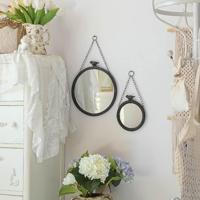 NIKKY HOME 11.2" Decorative Small Hanging Mirrors Vintage Rustic Round Metal - Image 2