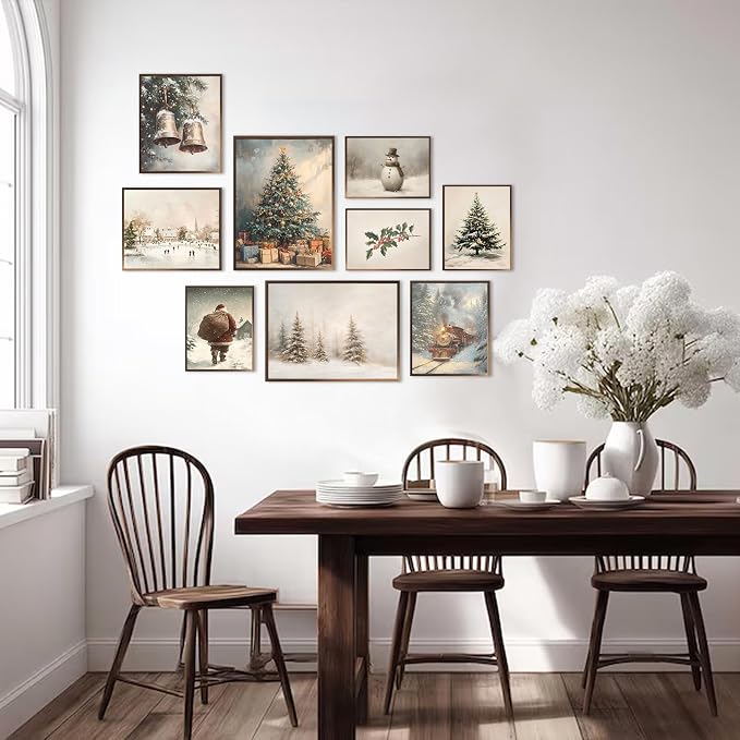 uniro Christmas Wall Art Prints, Vintage Christmas Decor, Farmhouse Winter - Image 5