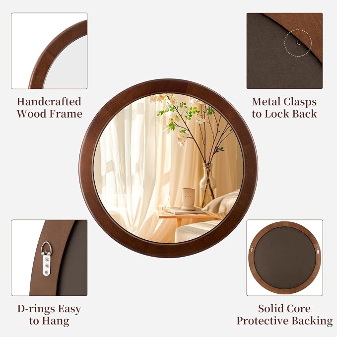 CULER Round Wood Mirror 24 Inch, Circle Mirror - Image 5
