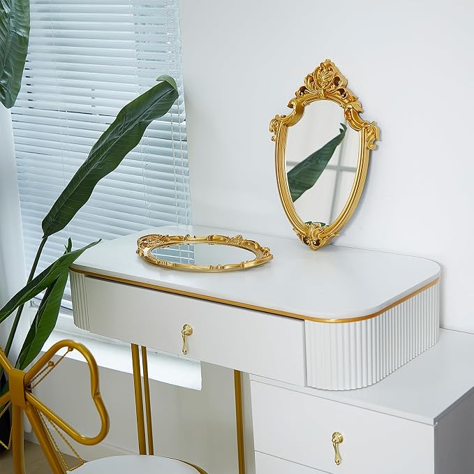 Beeveer 2 Pcs Vintage Gold Mirrors Set Decorative Hanging Wall Decor - Image 5