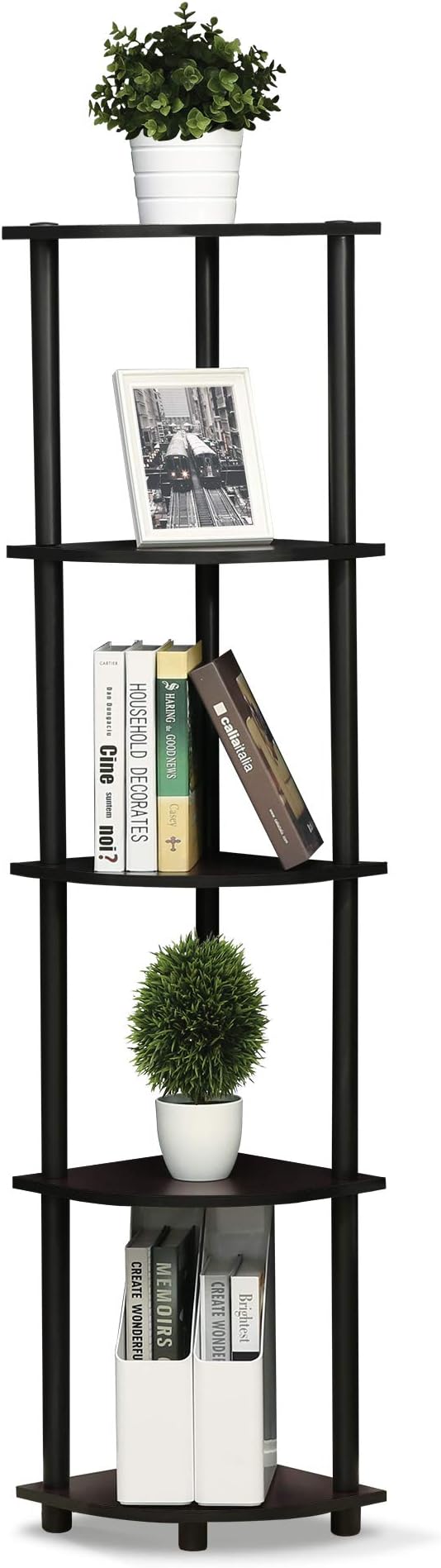 Furinno TURN-N-TUBE Corner Shelf, 5-Tier Corner Bookshelf, Open Storage Shelves by Furinno-FitsYourSpaceFitsYourBudget