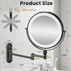 9" Wall Mounted LED Lighted Makeup Vanity Mirror - 4000mAh Rechargeable Double - Image 2