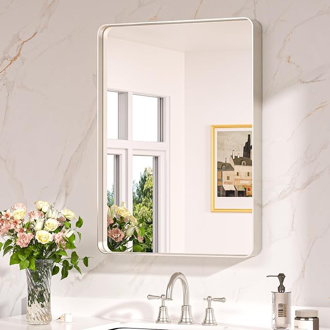 Keonjinn 22 x 30 Brushed Nickel Bathroom Mirrors by Keonjinn