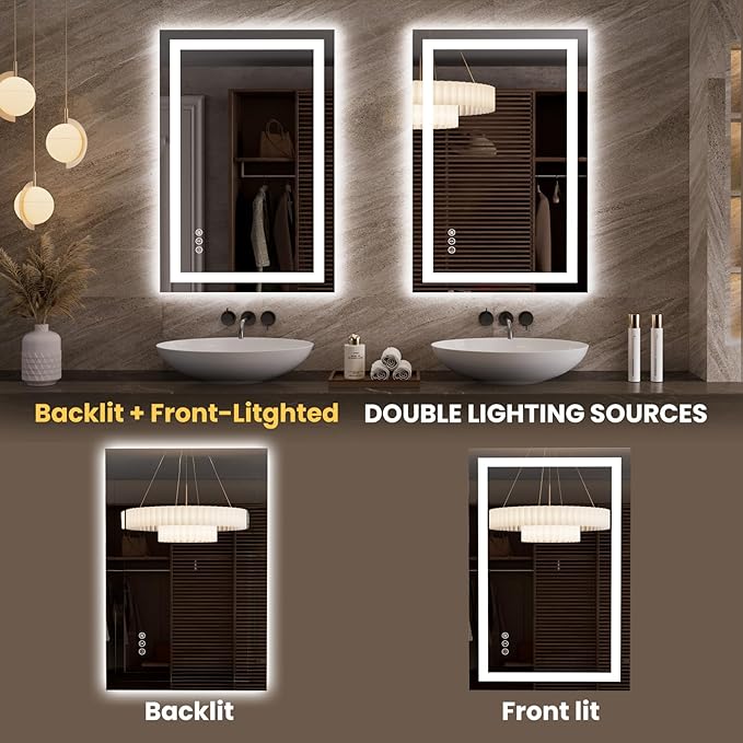 LOAAO 23.6"x35.4" LED Mirror for Bathroom, Lighted Bathroom Mirror - Image 5