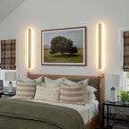 Modern Plug in Long Wall Sconce, 31.4 inch Faux Wood Texture Finish LED Wall - Image 6