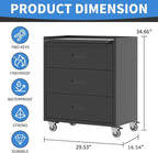 Metal Storage Cabinet with Wheels, Garage Storage Cabinet with 3 Drawers - Image 3