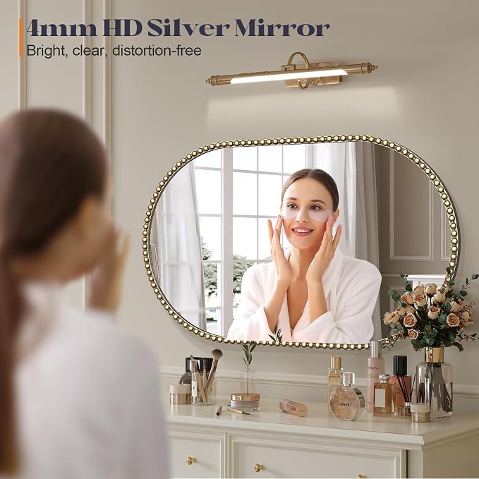 Gold Oval Mirror for Bathroom, Champagne Bronze Vintage Vanity Mirrors for - Image 2