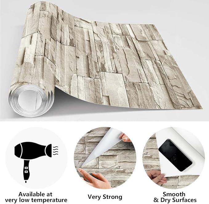 Jeweluck Stone Wallpaper Peel and Stick Brick Wallpaper 17.7”×787.4” Brick - Image 8