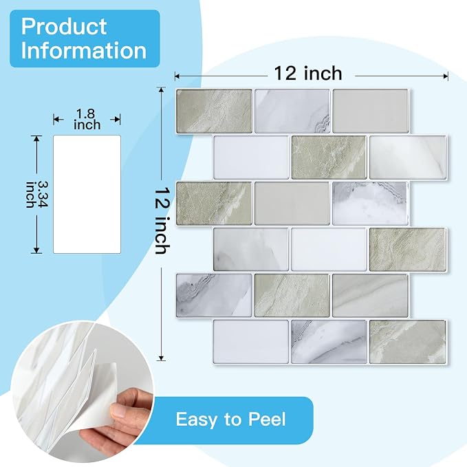 Art3d Peel and Stick Beige & White Wall Tiles – 12"x12" Thickened Design - Image 8