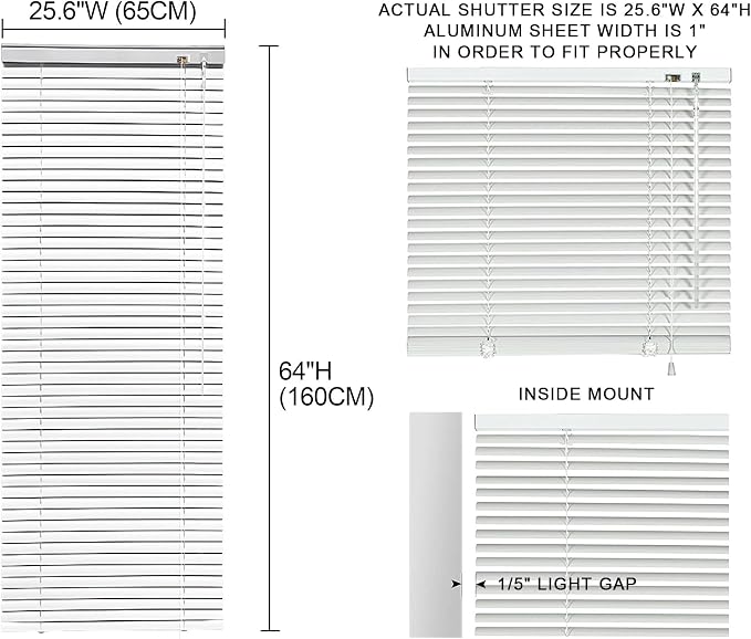 YIIBAII Mini Blinds Suitable for 26" W x 64" H Windows 1" Aluminum Horizontal - Image 6