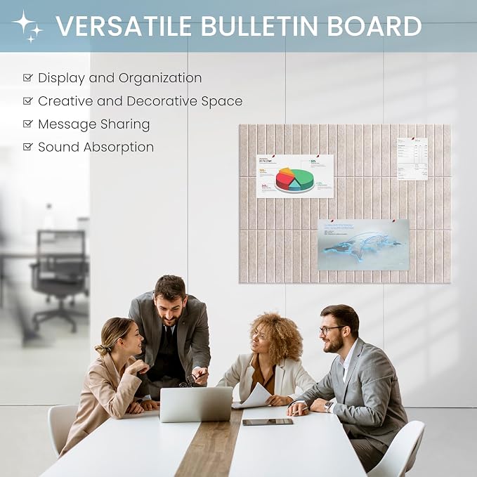 Large Cork Bulletin Board for Wall 48"x36", 12 Pack Felt Slat Wall Panel Tiles - Image 2