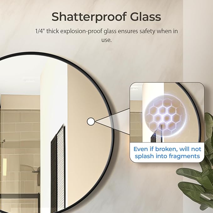 USHOWER Black Round Mirror for Over Sink 24-inch, Circle Bathroom Mirror - Image 2