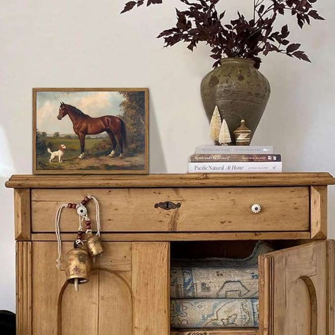 Framed Vintage Wall Art, Rustic Horse and Dog Pictures Wall Decor, Farmhouse - Image 5
