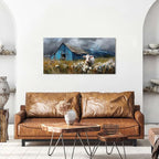 Farmhouse Barn Wall Art Cow Pictures Wall Decor Rustic Blue Barn Landscape - Image 3