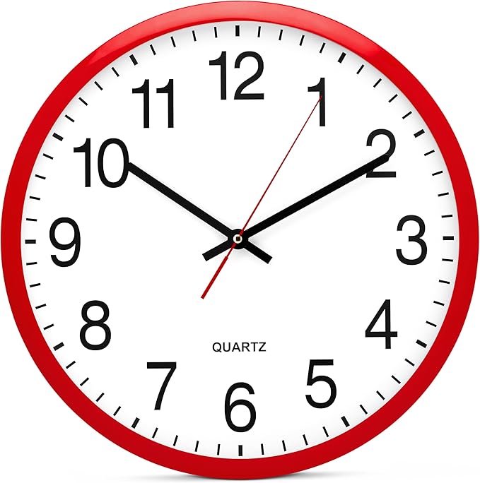 Bernhard Products Red Wall Clock, Silent Non Ticking by BernhardProducts