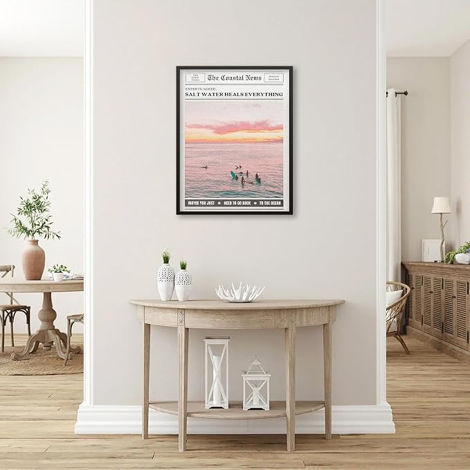 Pink Beach Newspaper Posters Vintage Fashion Coastal Girl Surf Wall Art 16X24 - Image 5