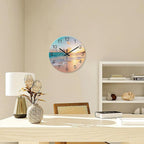 Blue Wall Clock Silent Glass Beach Wall Clock - Image 3