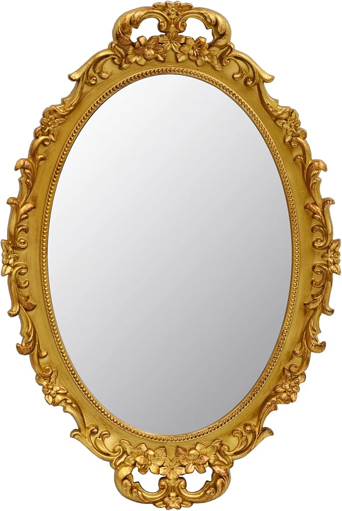 Tstarer Vintage Decorative Gold Framed Mirror, Small Oval Wall Hanging Mirror by Tstarer