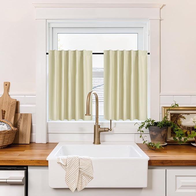 RYB HOME 100% Blackout Basement Curtains 30 inches Long, Heat & UV Blocking by RYBHOME